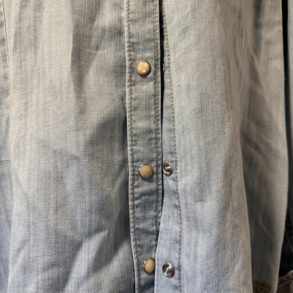 Ariat Pearl Snap Western Shirt Womens M Denim Blue Cowboy Rodeo - Picture 3 of 9